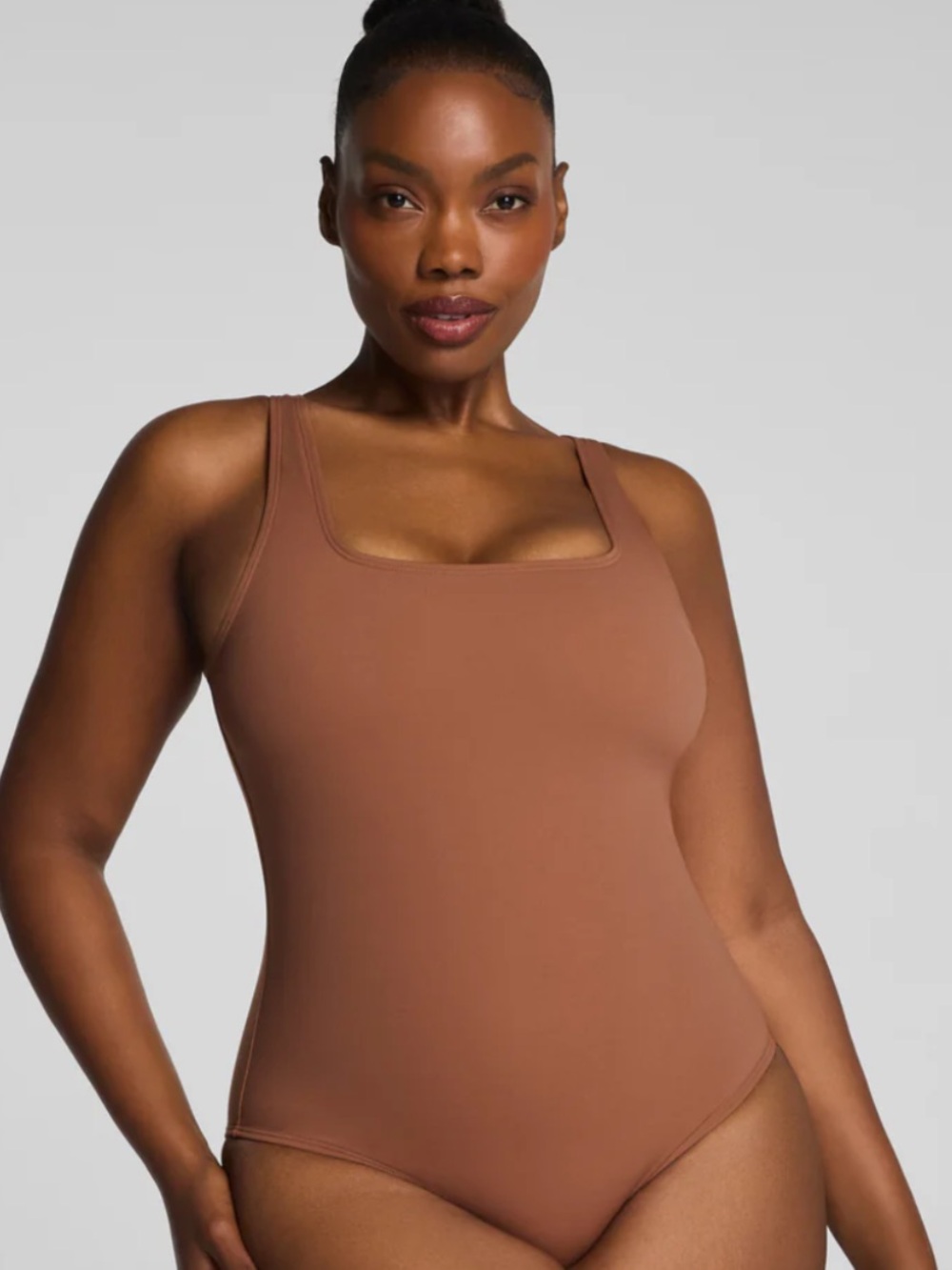 NWT SPANX Square-Neck One-Piece Swimsuit in Brown